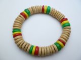 Beige & Rasta Color 10mm Coconut Beads Stretchable Bracelet